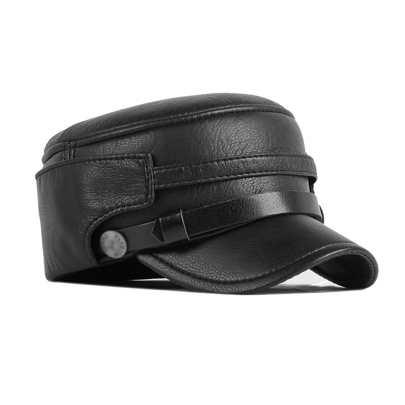 Idopy Casual Leather Flap Cap Unisex Pu Leather Beret Flat Hats Captain Cap Trucker Vintage Military Army Cadet Hat