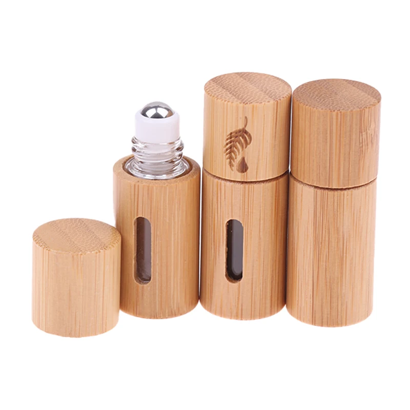 3ml Refillable Bamboo Wood Bottle Perfume Empty Oil Bottle Stainless Roll On Ball Perfume Aromatherapy Bottle Oil Roller Bottle