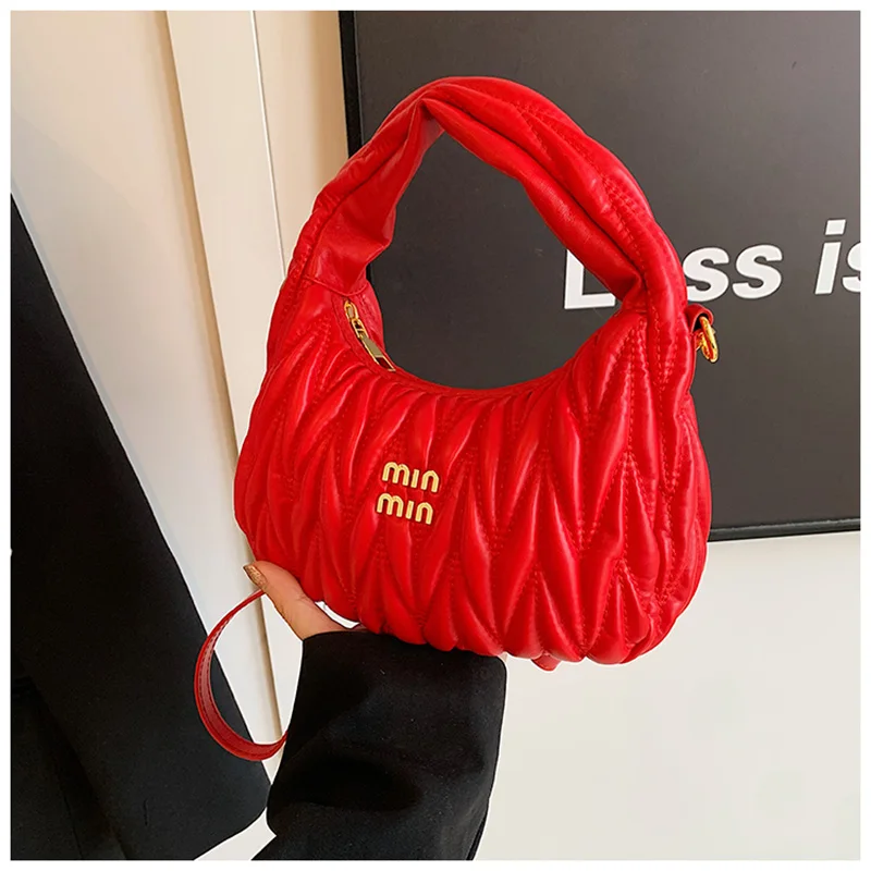Fashion Pleated Cloud Shoulder Bags for Women Removable Shoulder Strap Crossbody Bag PU Handbags Ladies Shopping Small Bag Purse