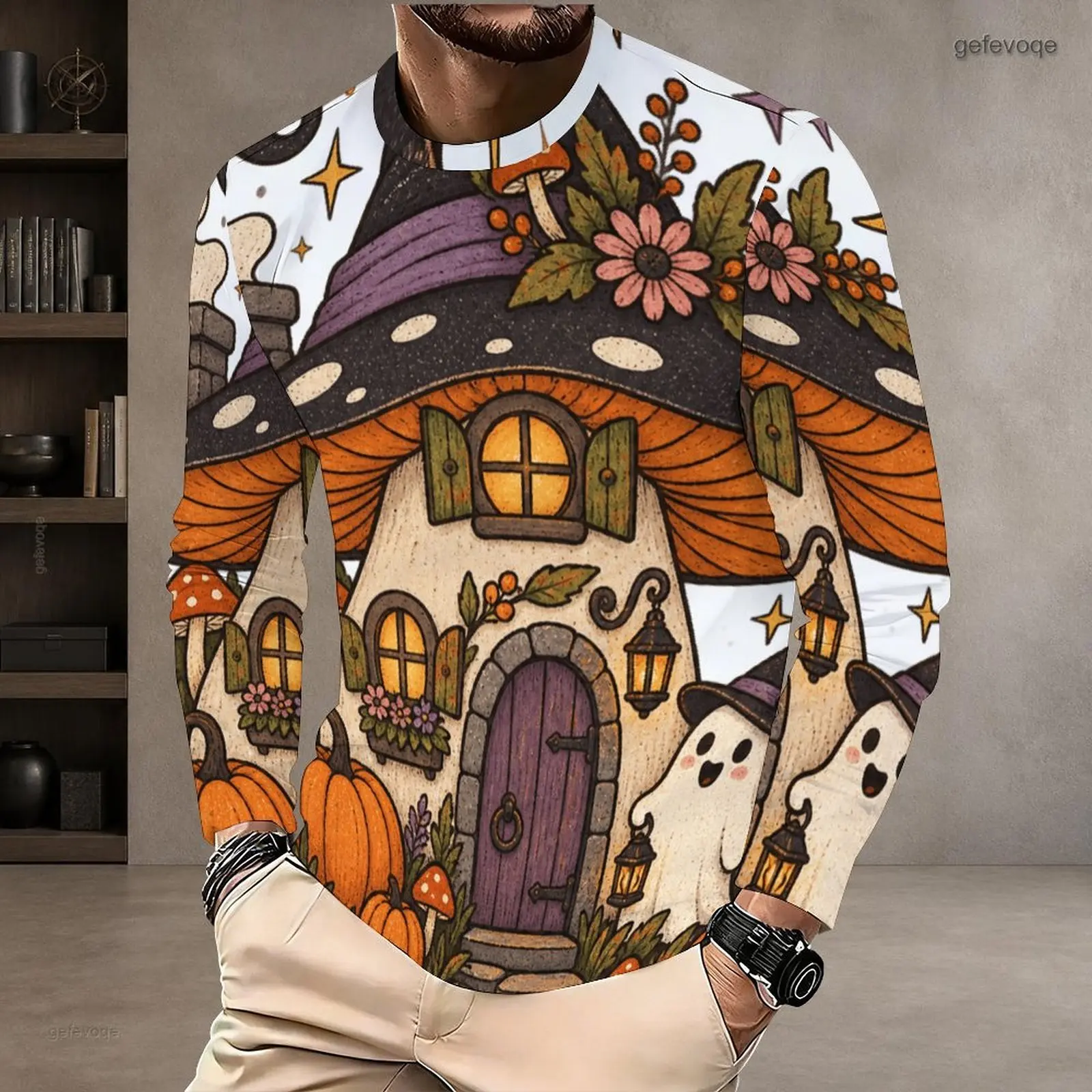 Men Round Neck Long Sleeve T Shirt Casual Tops Fashion Loose Pullover Daily Wear Shirts