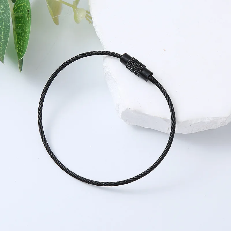 5/10 stücke Bunte Edelstahl Draht Schlüsselbund Kabel Schlaufen Hängen Outdoor Wandern Gepäck ID Tag Schlüssel Ringe Kette Halter werkzeuge – Detail 8