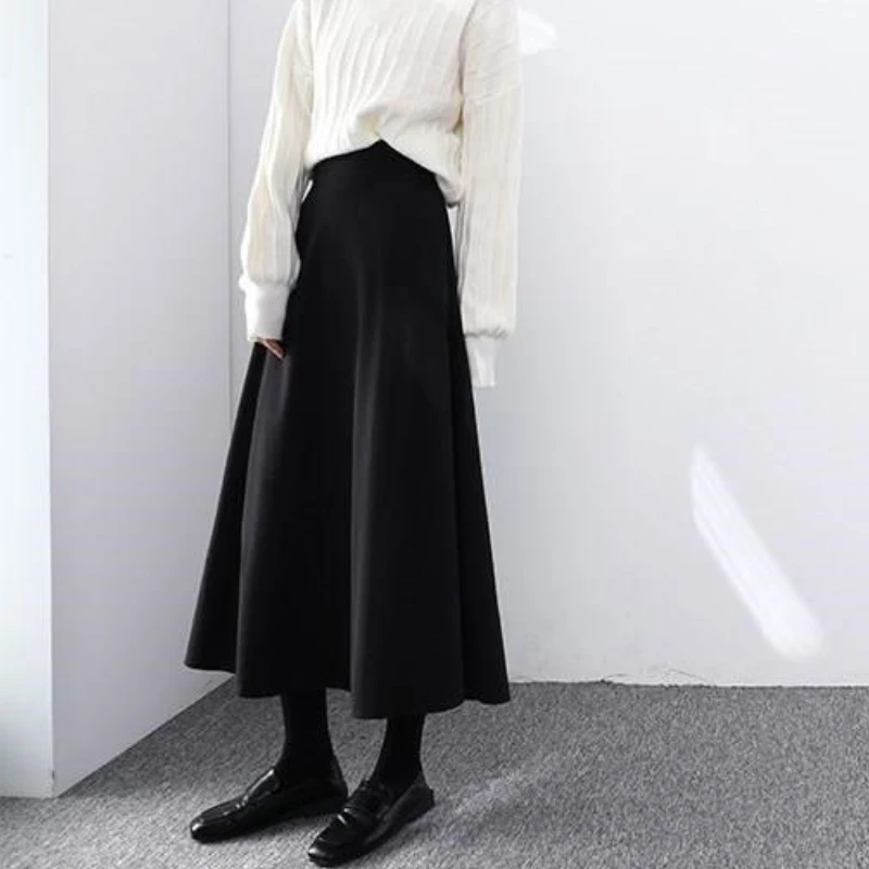Zwarte Rokken Vrouwen A-lijn Hoge Taille Temper Faldas Largas Koreaanse Mode Dames Elegant Gewoon S-4XL Losse Vintage All-Match