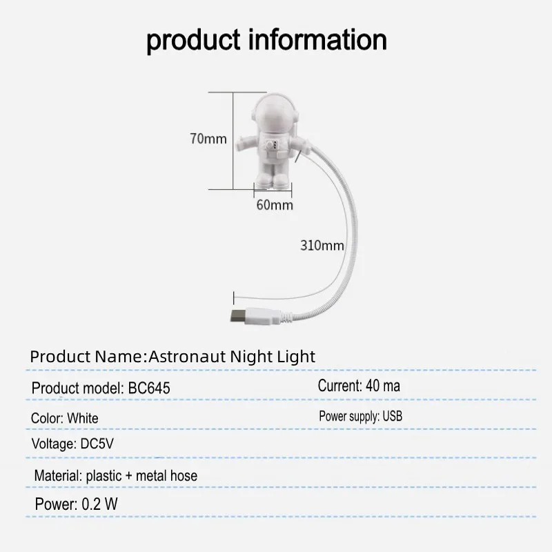 USB-разъем, мини-астронавт, Светодиодная лампа освещения, ноутбук, внешний аккумулятор, компьютер, атмосфера дома, маленькая ночь, фотосвет, вращение по желанию