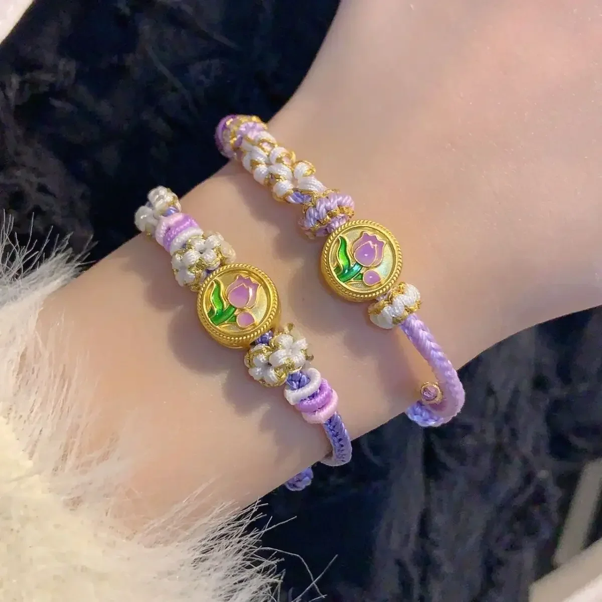 

Romantic And Mysterious Purple Wearable Accessories Hand Rope Unique Enamel Chinese Style Girl's Bracelet