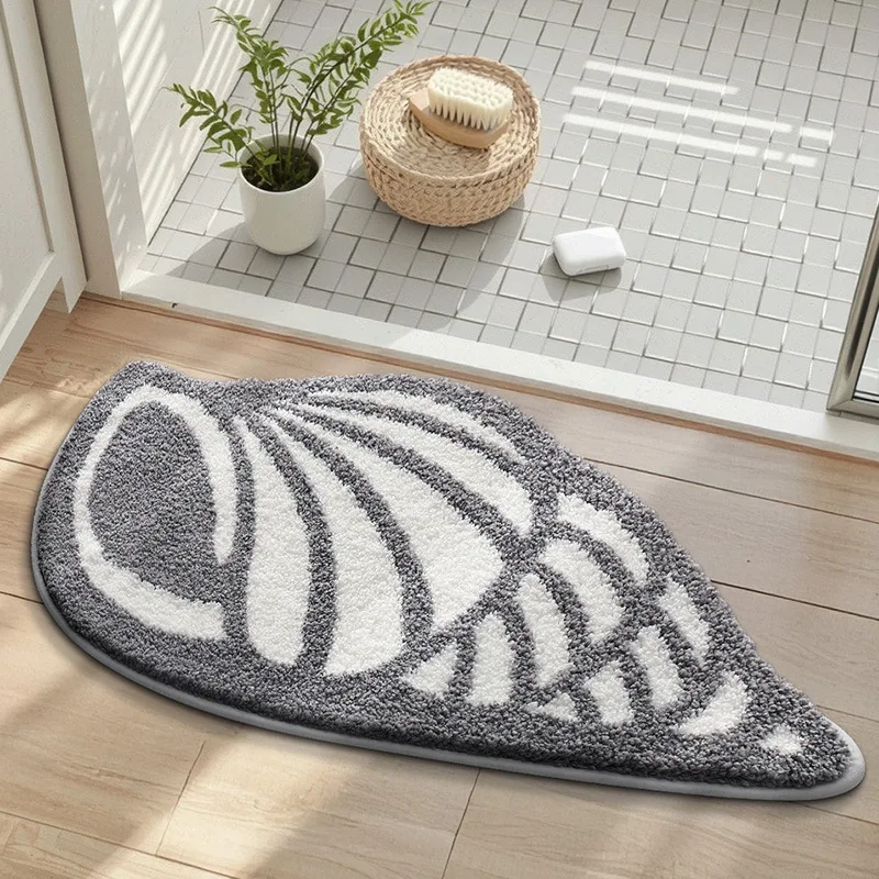 

Sea Shell Shaped Bath Mat - Highly Absorbent Microfiber Flocked Bathroom Rug with Jacquard Weave & TPR Non-Slip Backing