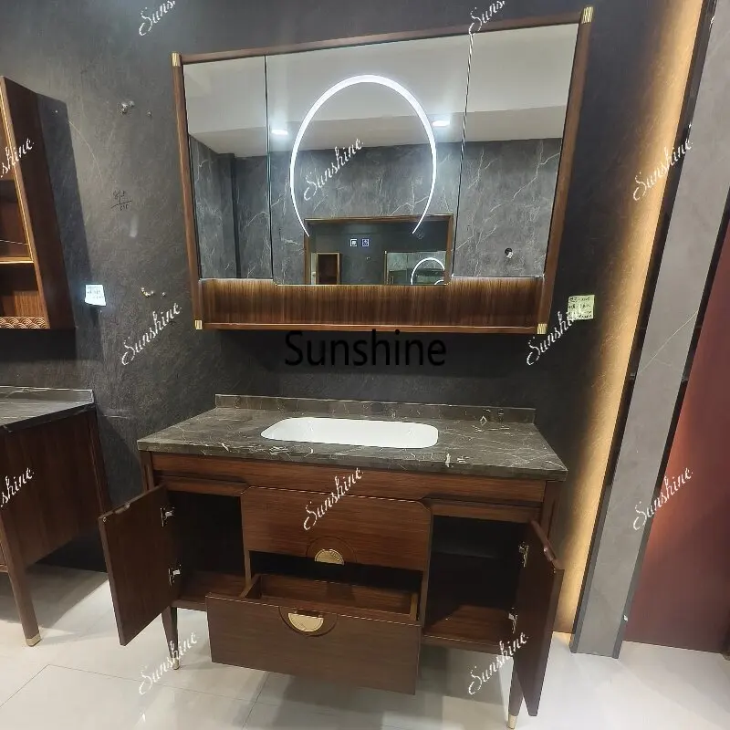 Medieval style paint countertop seamless integrated basin bathroom washtable intelligent floor