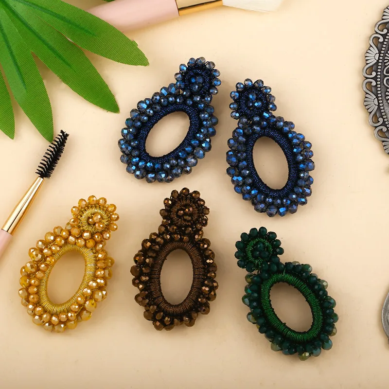 FLOLA  Fashion Big Red Earrings for Women Beads Crystal Boho Bohemian Earrings  Fashion Jewelry kralen oorbellen ersq14