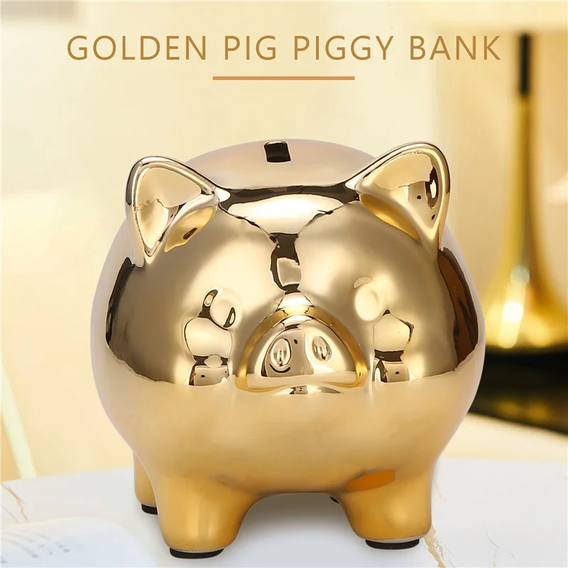 Ceramic Gold Pig Piggy Bank Cute Coin Piggy Bank Creative Home Furnishings Lucky Pig Decoration,Gold Pig