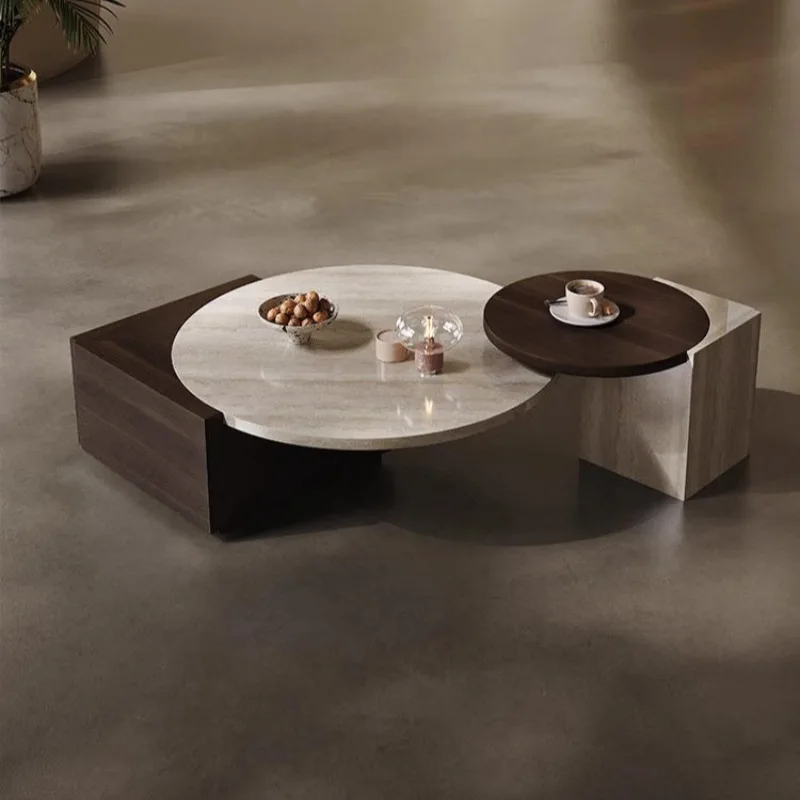 

Современный креативный журнальный столик высокого класса, круглый журнальный столик с изысканной текстурой, мебель для гостиной Jamuan Minum Teh YS50CC