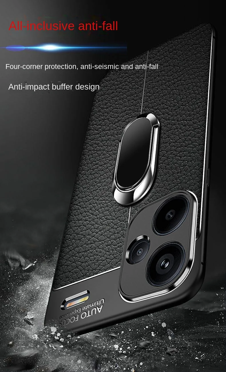 For Xiaomi POCO M6 Pro 4G Case Luxury Leather texture With Stand Ring Magnet Silicone Back Cover Case For Xiaomi POCO X6 Pro M6