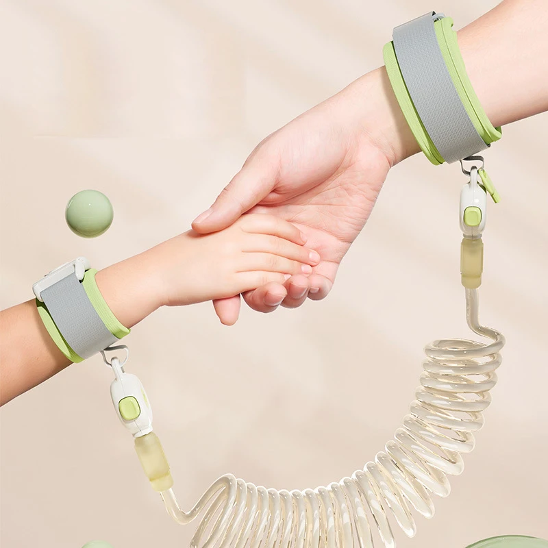 Child Anti-Lost Wrist Strap with Lock, Toddler Safety Wrist Link, Secure Hand Leash, Anti-Wander Rope in Pink & Green for Kids