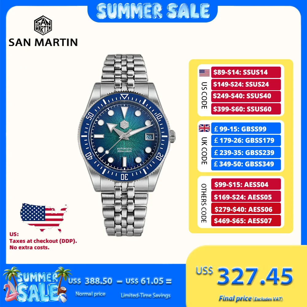 

San Martin 37.5mm 9015 Enamel Gradient JianZhan Dial Mechanical Watch Self-Wind BGW-X1 Luminous Sapphire Glass 20Bar SN0148GX