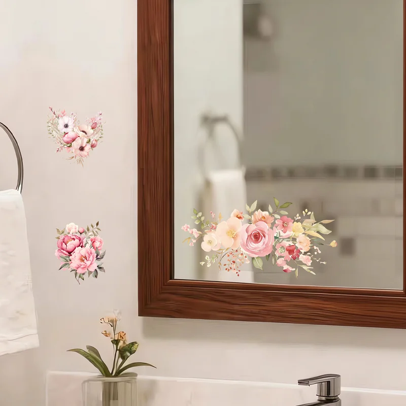 Waterproof Self Adhesive PVC Multi Color Flower Graffiti Decor Stickers for Bathroom Washbasin