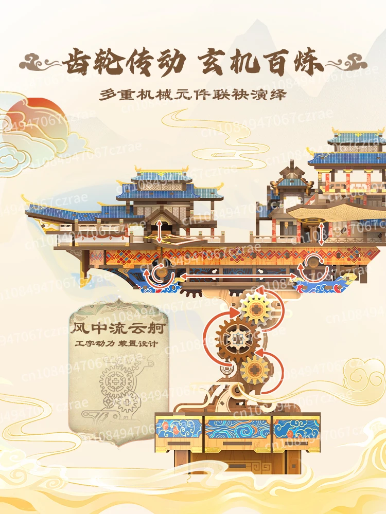Assembling model tenon and mortise building block flow cloud feige manual assembly model