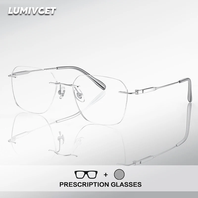 

Lumivcet Frameless Reading Glasses Men Anti Blue Light Photochromic Prescription Rimless Glasses Women Progressive Eyewear