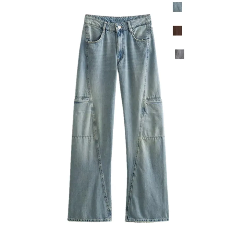 

Широкие винтажные джинсы с широкими штанинами в американском стиле ретро для ленивых девушек, свободные брюки длиной до пола, рабочая одежда, брюки свободного покроя