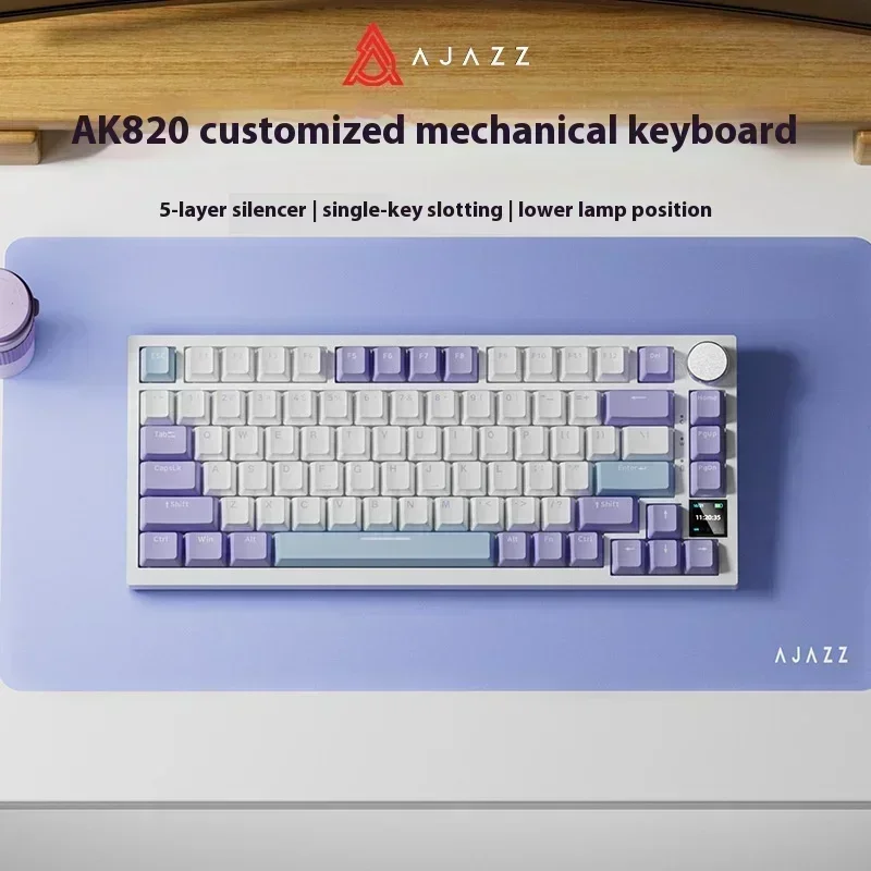 Ajazz Ak820 Pro Mechanical Keyboard Smart Screen Multifunctional Knob Customized Three Mode Wireless Keyboard Gasket Gamer Gifts