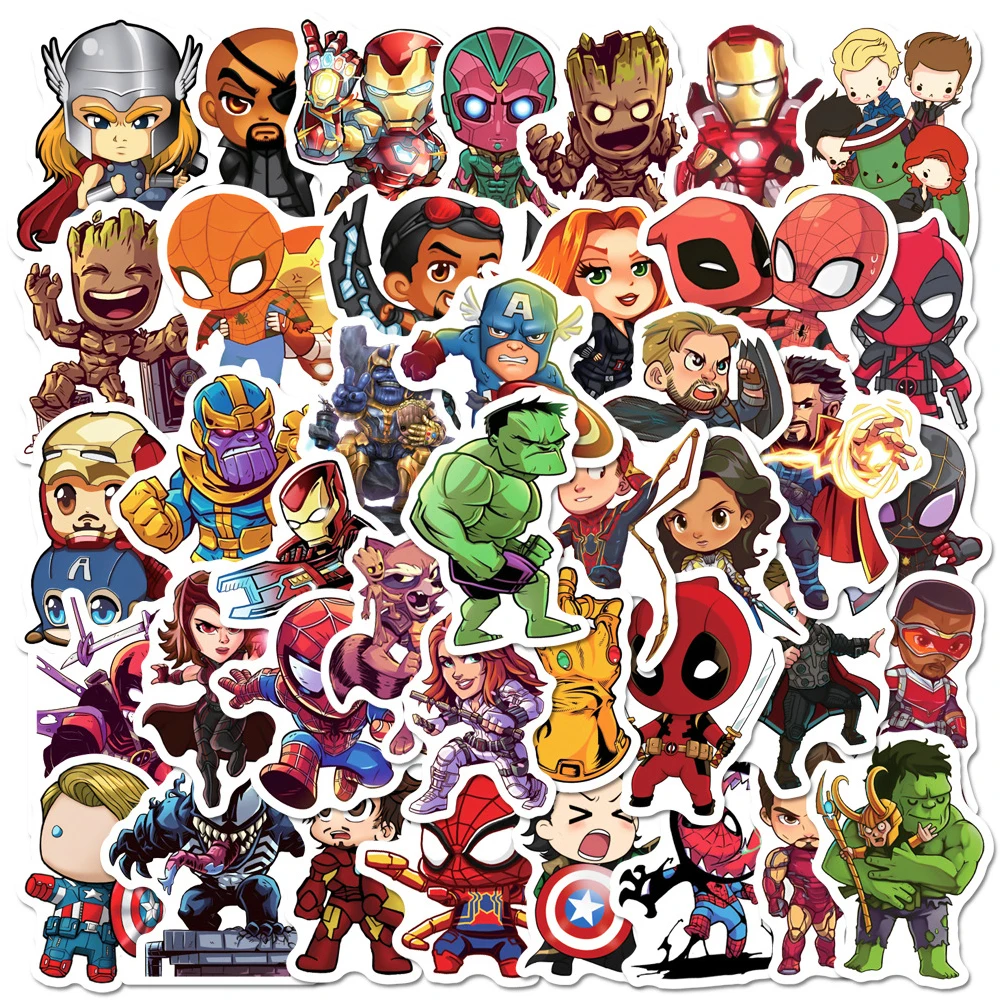 

10/30/50/100pcs Disney Marvel The Avengers Anime Stickers Spiderman Iron Man Super Hero Cartoon Decals PVC Sticker for Kids Toys