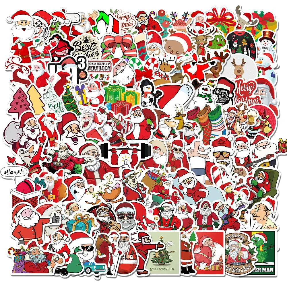 100PCS No-repeat New Christmas Stickers Cartoon Laptops Luggage Scooters Stickers DIY Toys Gift