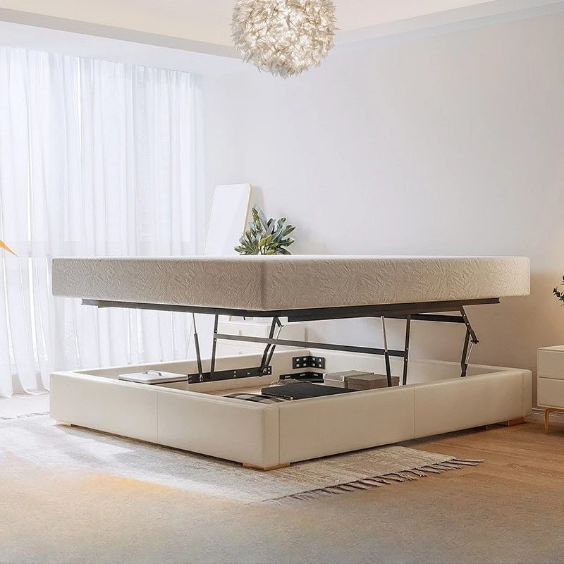 Lifting bed frame Small apartment tatami light luxury double storage high box leather no bedside multi-functional bed