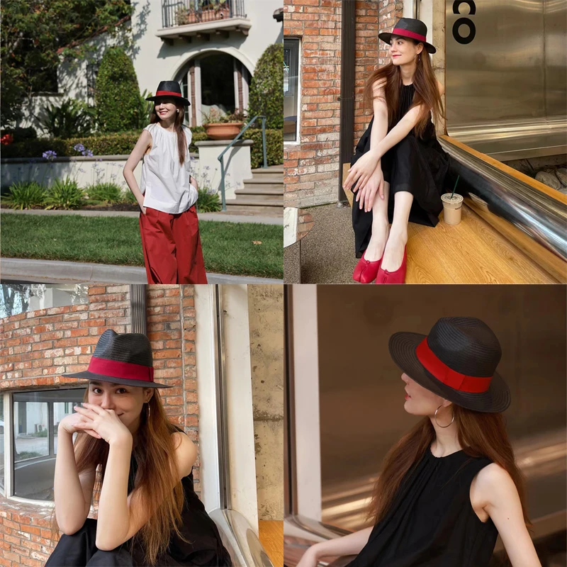 Große Größe 56-58 59-60 cm Neue Natürliche Panama Stroh Hut Sommer Männer Frauen Breite Krempe strand UV Schutz Fedora Sonnenhut Großhandel – Detail 5