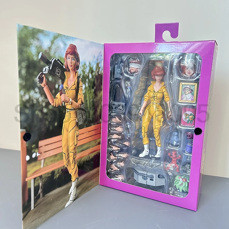 Neca Yellow Clothes Female Reporter Version 2.0 Figure Tmnt Action Figurine PVC Statue Collection Model Toy Birthday Gifts Decor