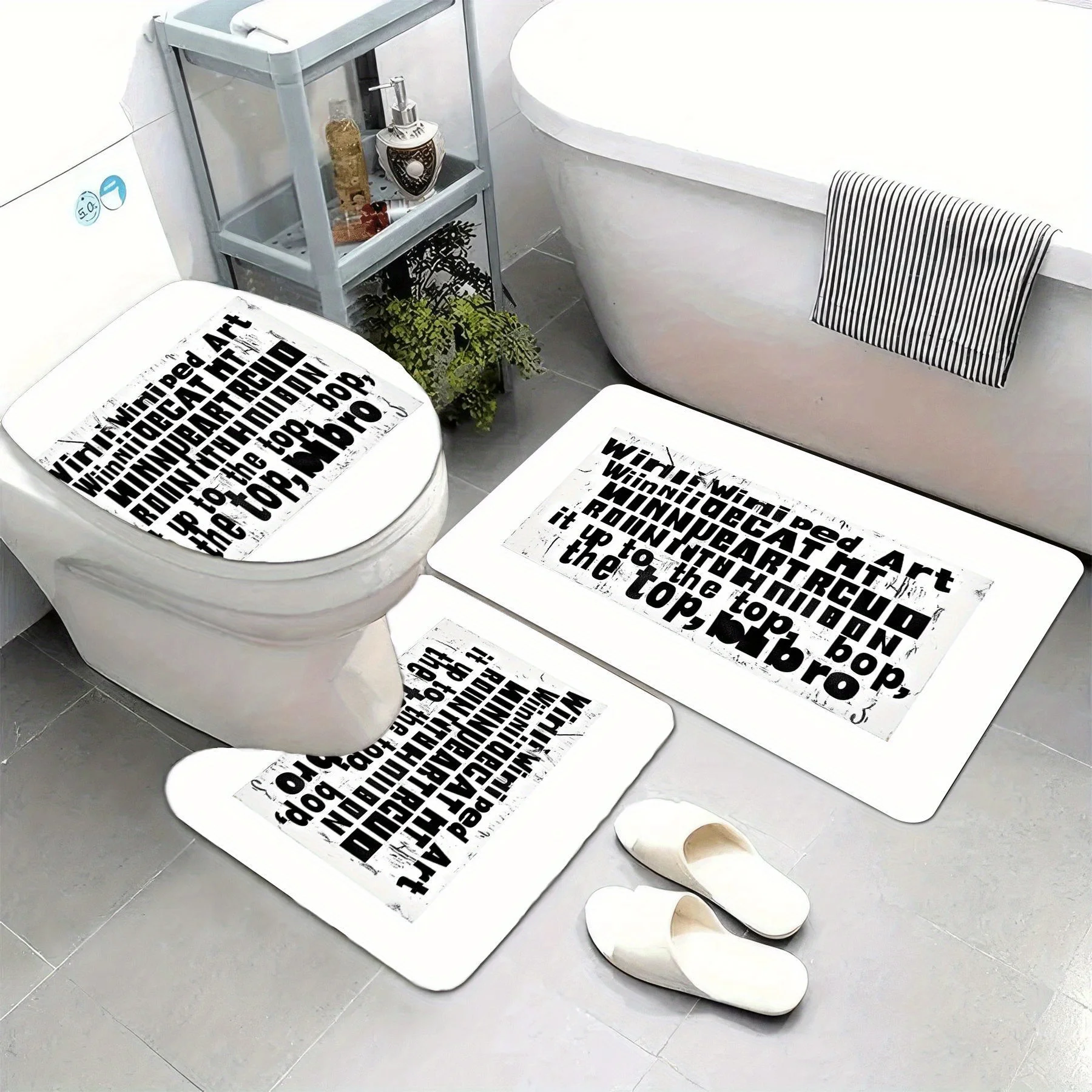 

3 шт. мягкие и впитывающие плюшевые коврики для ванной, нескользящие, моющиеся, удобные, изображение текста, одеяло для ванной Winnipeg Art для душа Ro