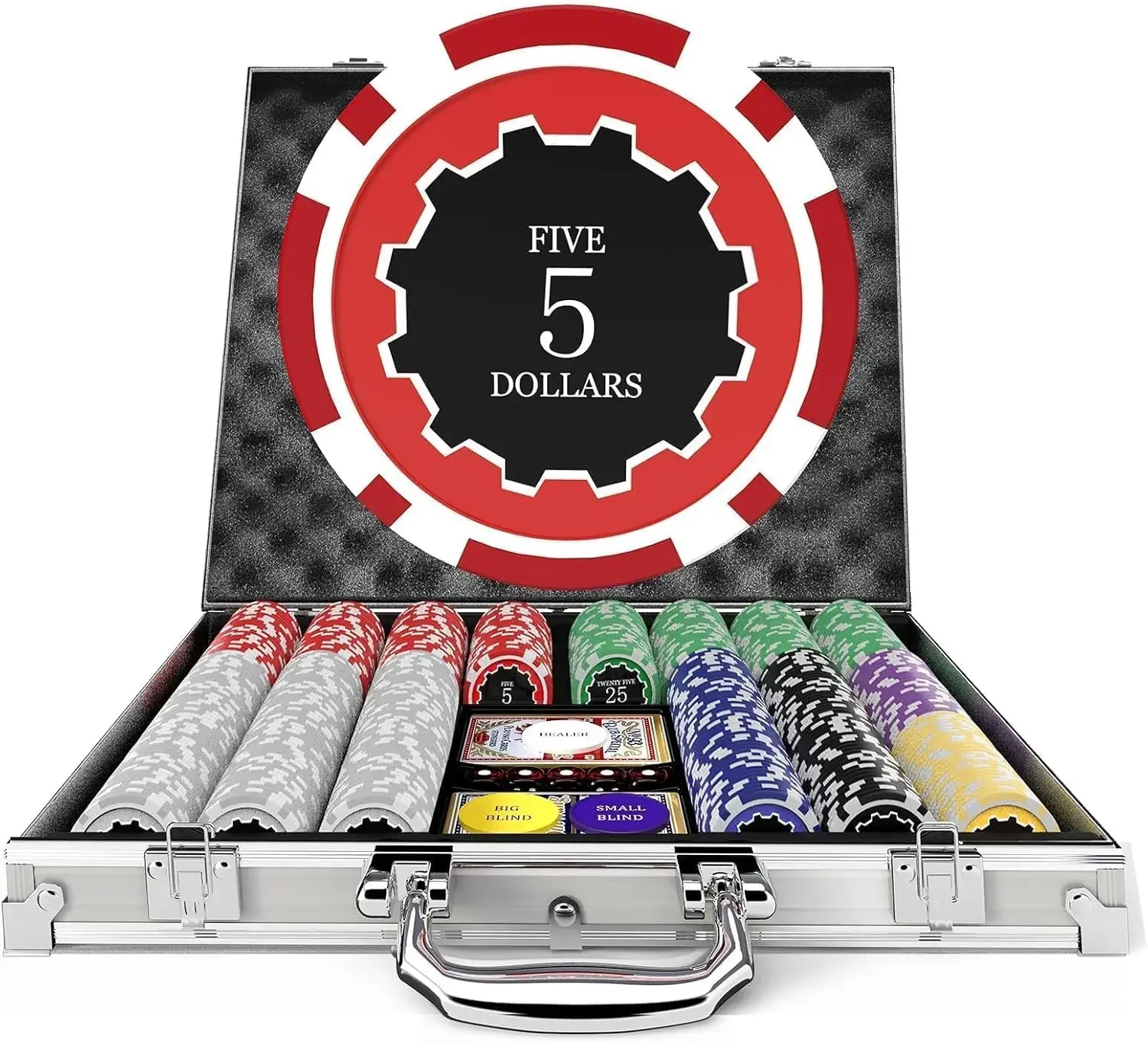 Poker Set with Numbered Chips 500-Piece for Card Board Game, 11.5 Gram with Playing Cards Waterproof for Texas Hold'em, B 