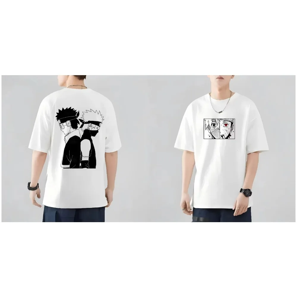 

MINISO Kakashi Obito Summer T-shirt Harajuku Retro Streetwear Men's Pure Cotton Oversized Loose Women's Short Sleeves Unisex Y2k