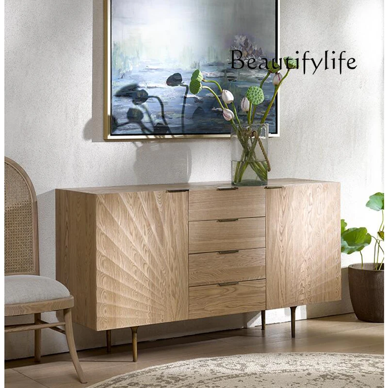 Nordic Minimalism Solid Wood Carving Entrance Cabinet Modern Light Luxury Living Room Curio Cabinet