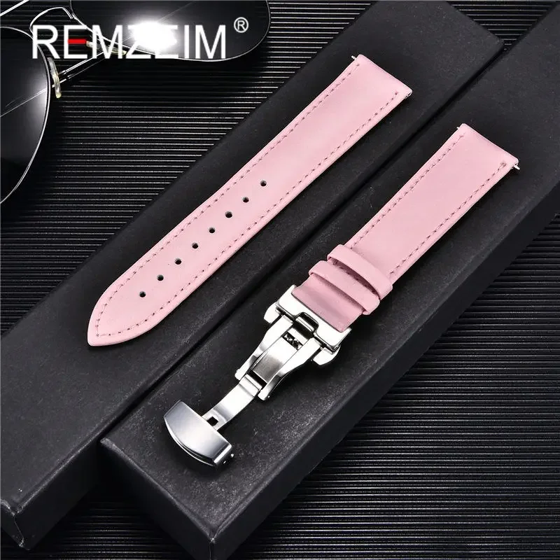 REMZEIM Soft Genuine Leather Watchband with Automatic Buckle Bracelet Women Watches 18mm 20mm 22mm 24mm Watch Straps Purple