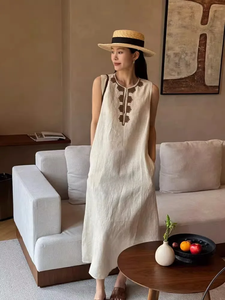 

Новая летняя юбка Ele White Embroidered Svel Dr 2025 года с высокой талией, А-силуэт, повседневная, для женщин