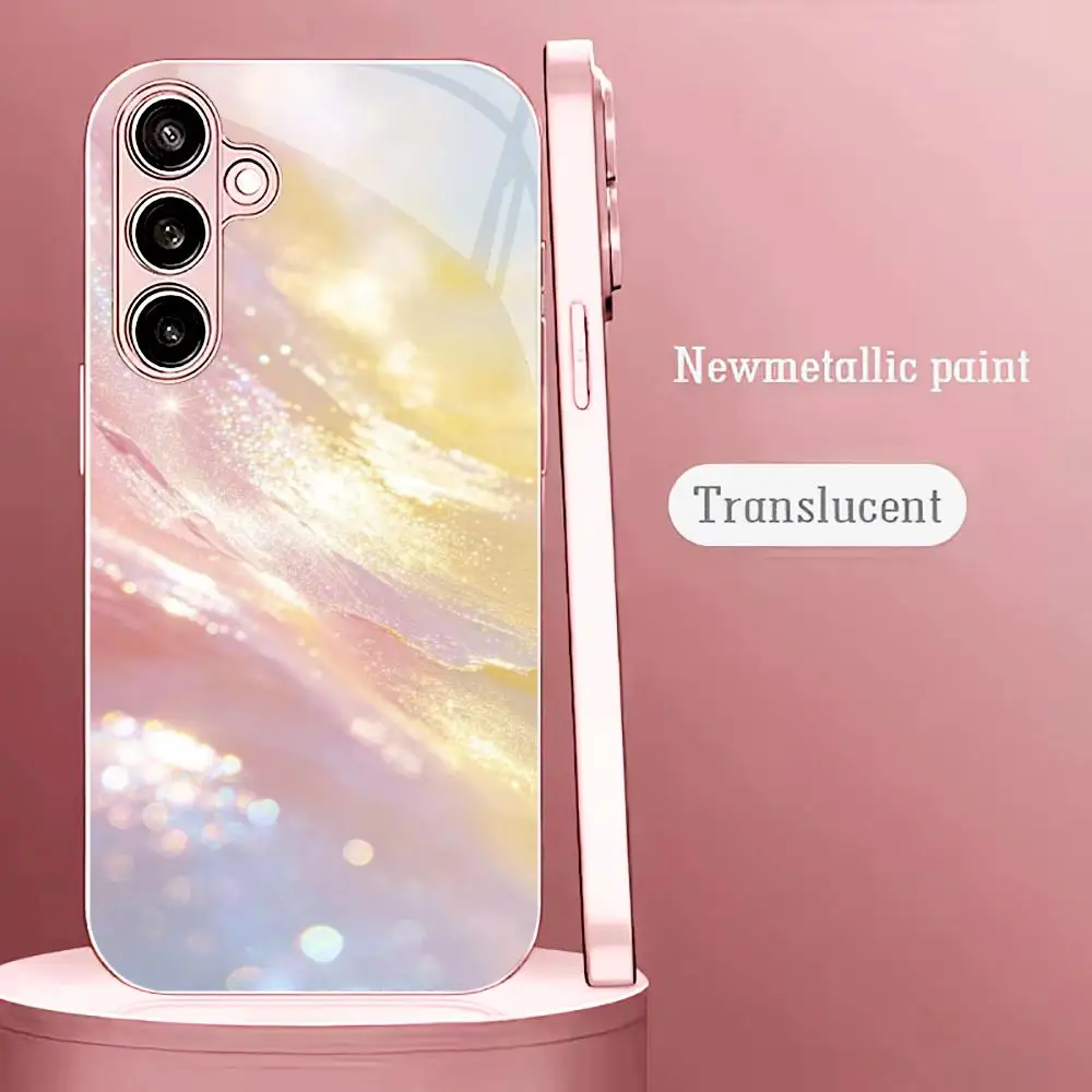 Dreamy flowing sand pink glass phone case suitable for Samsung Galaxy S26 S25 S24 S22 S21 S20 FE/Ultra/Plus anti drop back cover