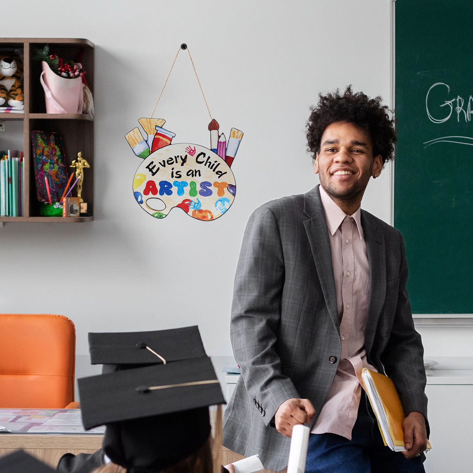 

Classroom Wooden Hanging Sign Colorful Painter Art Palette Wooden Door Hangers Wall Decor DIY Crafts for School