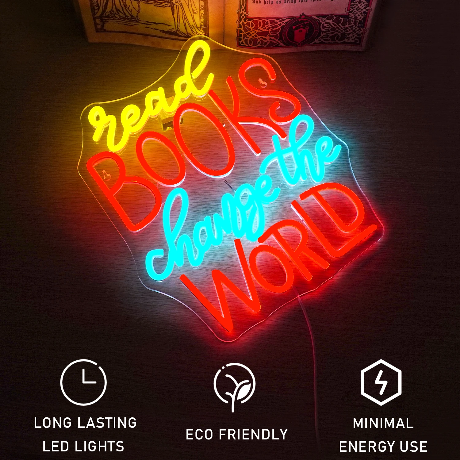 Read Books Change The World Neon Led Sign Dimmable Wall Lights Room Decoration For Reading Club Party Bedroom Library USB Lamp