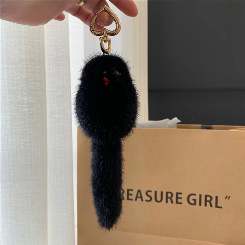 Fashion Real Natural Mink Fur Little Fox Doll Ladies Bag Pendant Car Key Chain Pendant Mobile Phone Pendant Bag Accessories