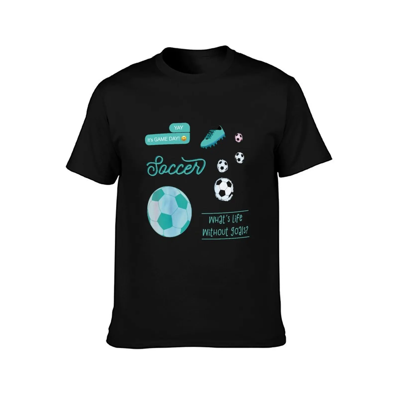 Teal Watercolor Soccer Sticker Pack T-Shirt, Summer Casual Cotton Tee, Oversized Streetwear Tops, Vintage Graphic Print