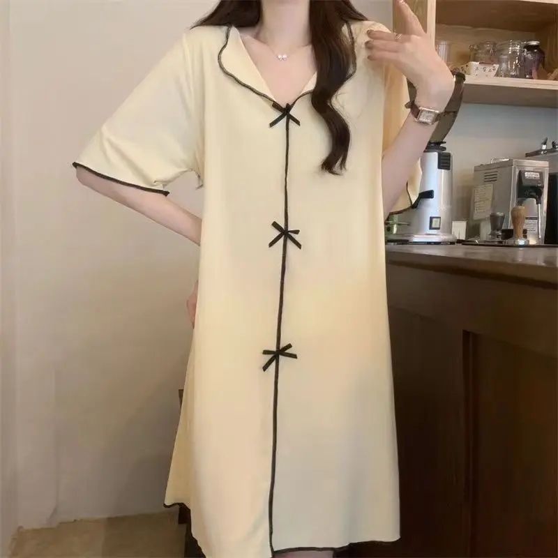 Short-sleeved Mid-length Nightgown Home Wear Summer Pink Loose Large Size Pajama Women Clothes for Woman Pajamas New Nightwear