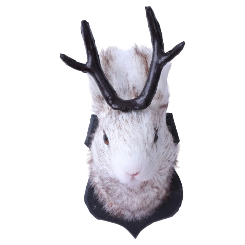 Antlers Rabbit Head Wall Hangings 3D Animal Taxidermy Abstract Sculpture Jewelry Wall Mounted Hook for Key Organization