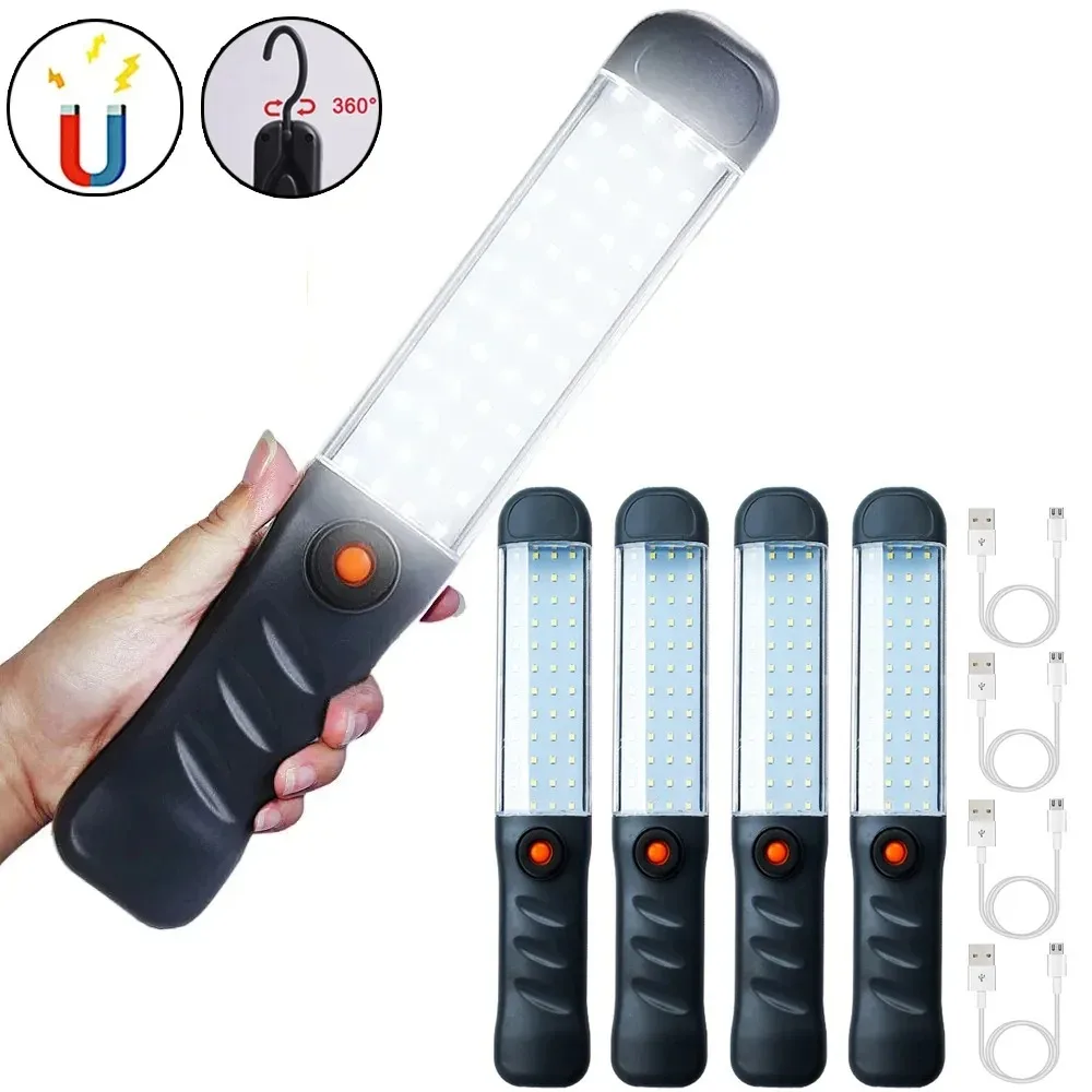 1-4PCS COB Work Light LED Strong  Flashlight Magnetic Base USB Rechargeable Hanging Lamp Floodlight for Car Repair Outdoor Torch
