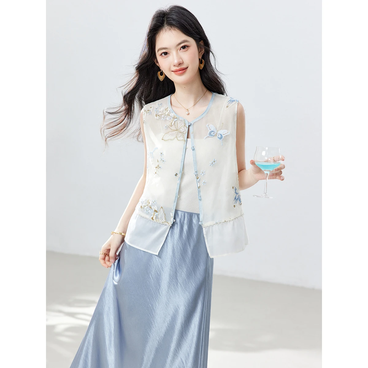 Conjunto Feminino VIMLY Azul E - Embroidery Vest avaliação e preço