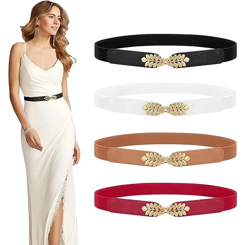 Z. 1PC Versatile Dress Apparel DIY Accessories Fashion Women PU Black White Waist Band Thin Elastic Waist Belt