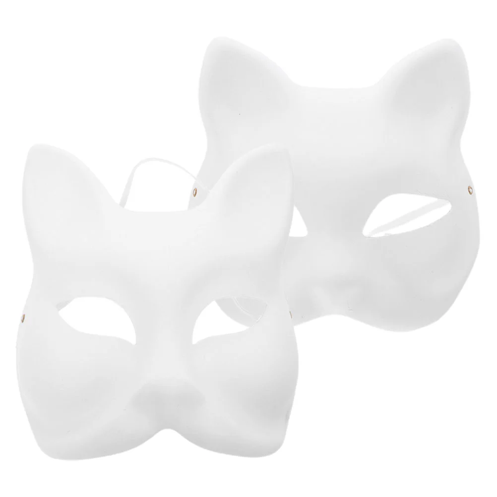 2 Pcs Unfinished Masks Blank Halloween White Masquerade For Women Paper DIY Cat