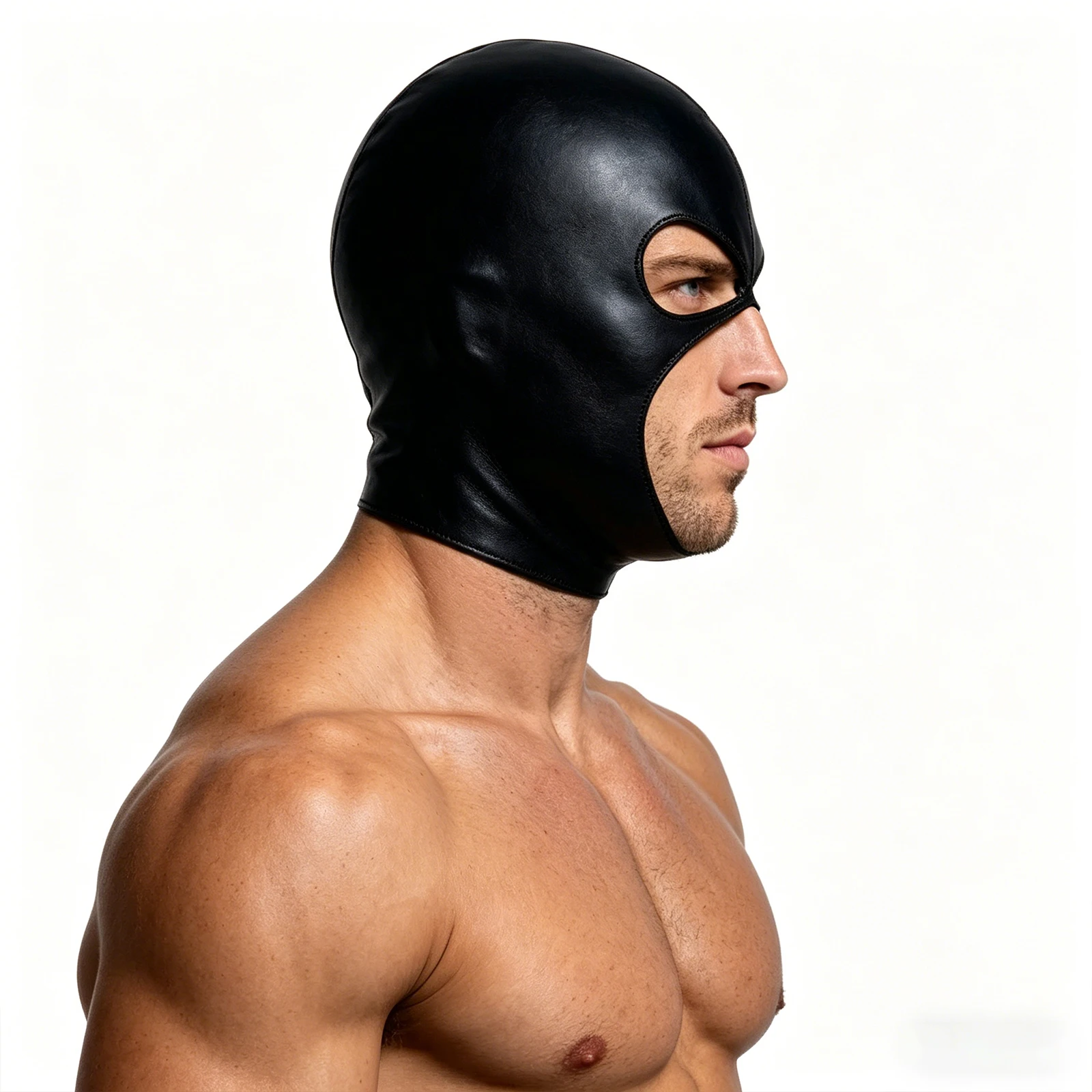 Cosplay Hood Head Faux Leather Mask Men Headgear Wet-Look Black 3 Holes Cover Face Mask CS Halloween Carnival Role Play image 2