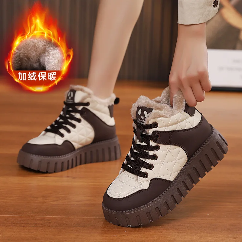 

High Top Waterproof Autumn and Winter Boots, Women's 2025 New Sports Shoes, Student Plush Thickened Cotton Shoes platform shoes