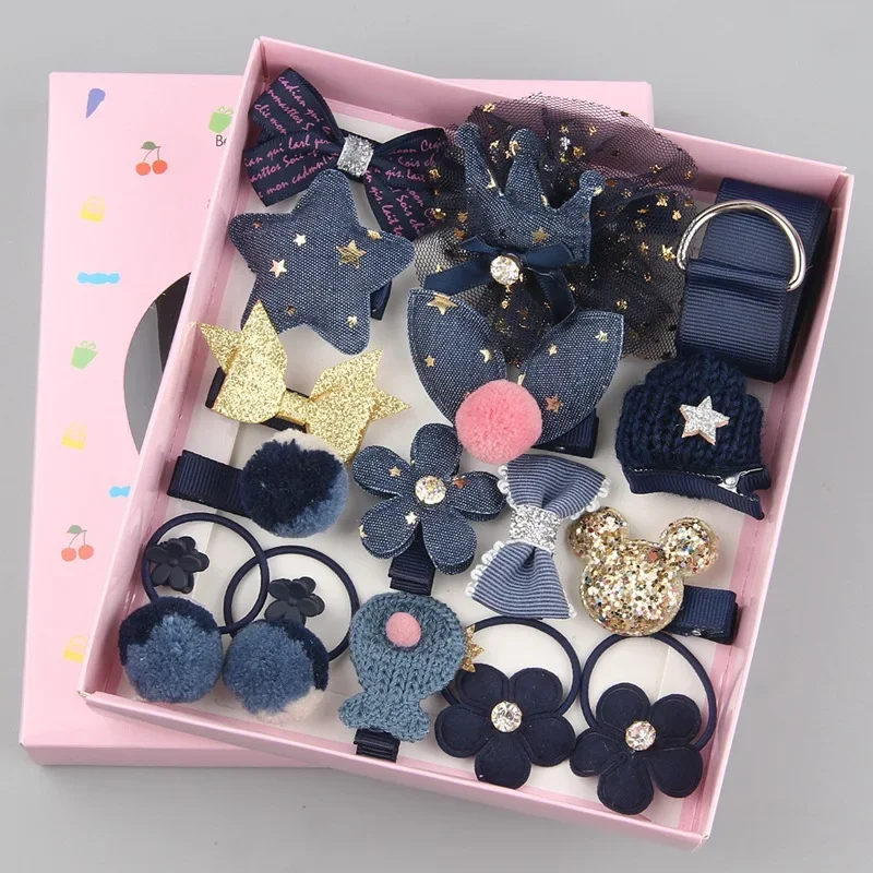 18pcs children cartoon hair clip girl gift headwear boxed hairpin hair rope accessories hair ring circle kid lovely