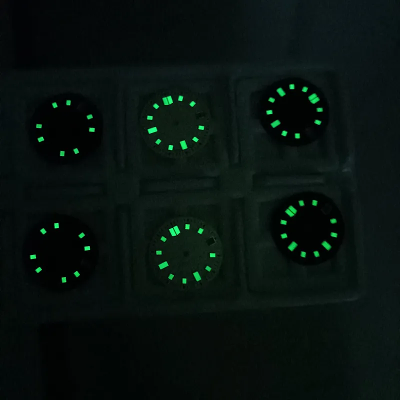 Watch Parts 29mm 6105 Black Aseptic Dial Green Luminous Single Date Window Abalone Diver Watch Dial For Seiko 007 NH35A Movement