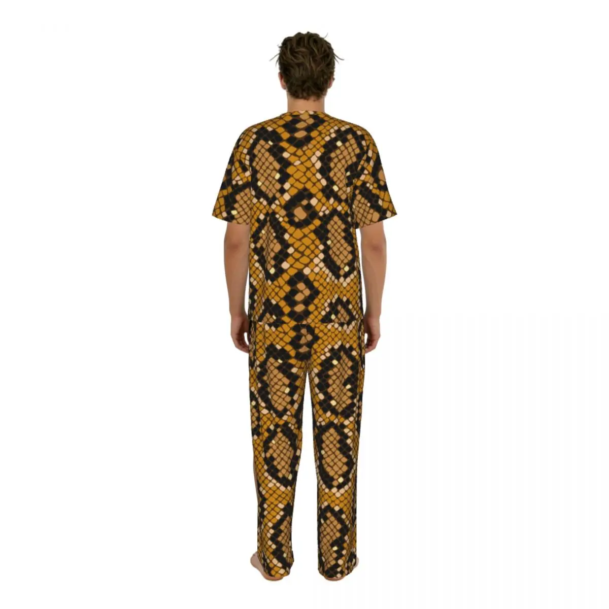Men's short-sleeved pajamas two-piece trousers Crocodile Snake Skin Pattern home wear suit sleepwear view 4