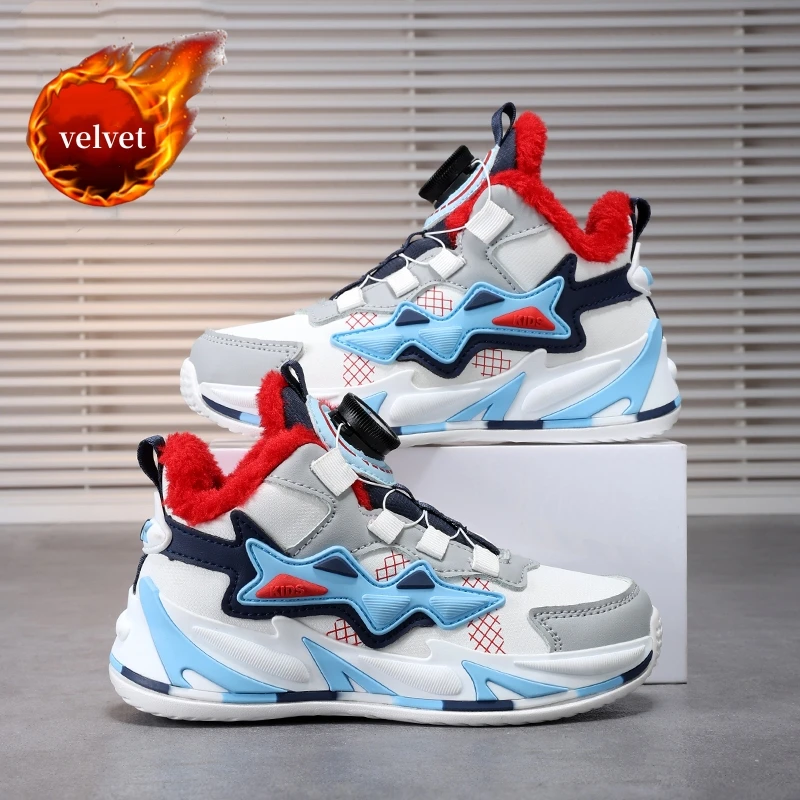 

Fashion Knob Children's Winter Sneakers Warm Plush Sports Shoes For Boys Girls Cotton Shoes Trainers Non-Slip Kids Running Shoes