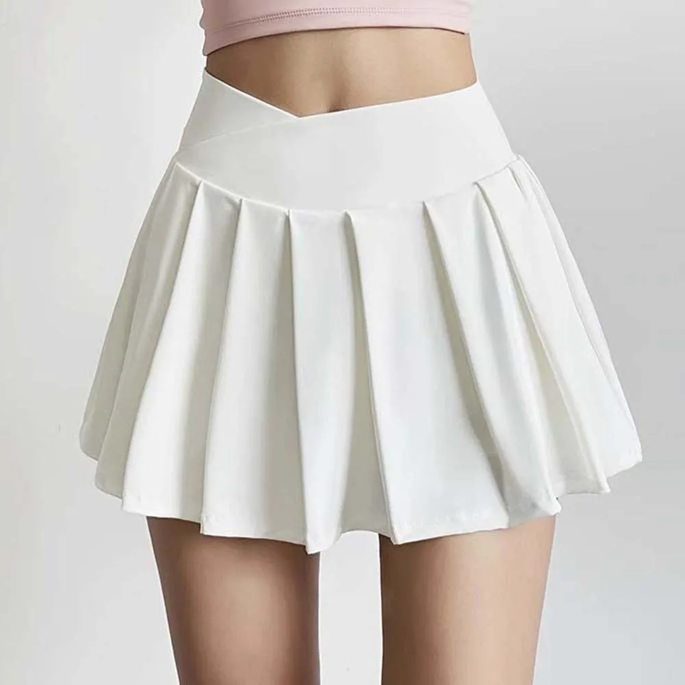 

Combined in One High Waist Pleated Skirt Tight Breathable Elastic Pants Skirt Solid Color Thickened Sports Yoga Kilt Badminton